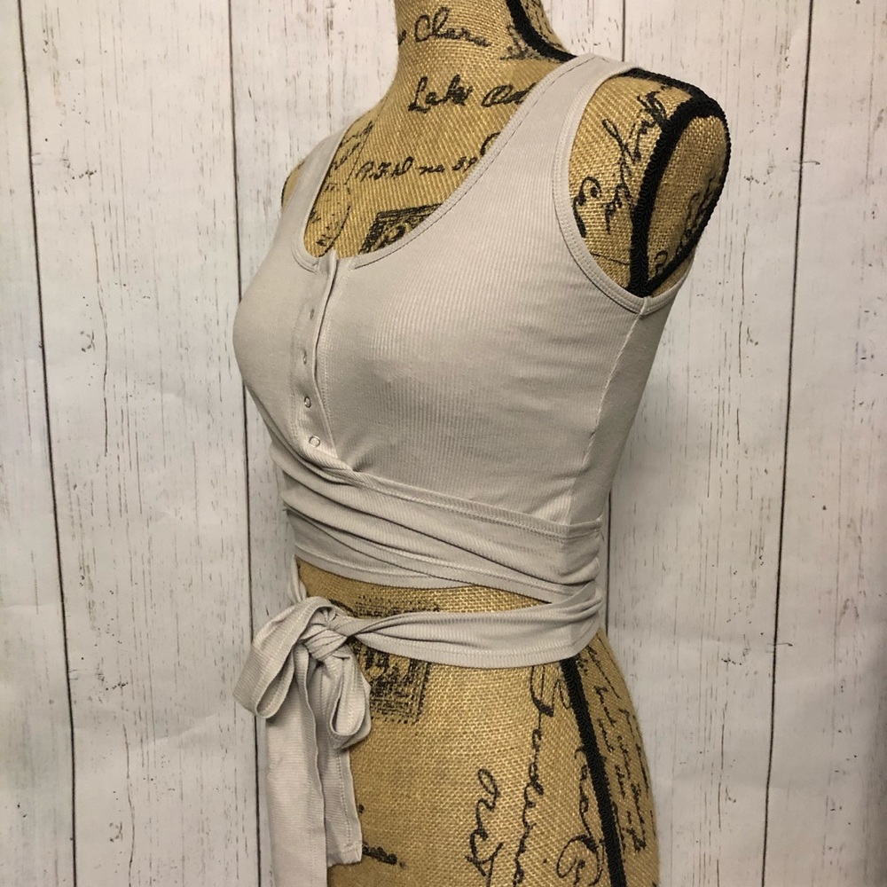 Wrap Around Ribbed Button Tank - Taupe - Picture 2 of 5